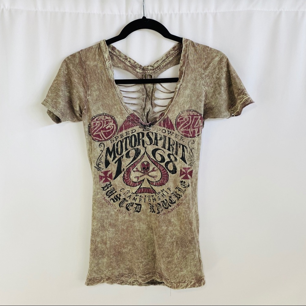 Biker country style distressed rip back T-shirt S